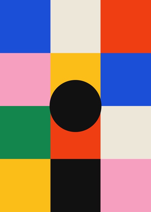 Illustrated card back from the For Friends deck: bold geometric colour blocks