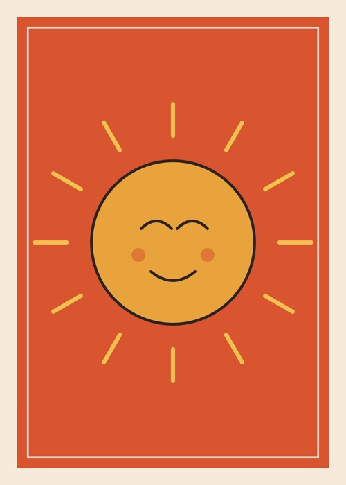 Illustrated card back from the First Date deck: a smiling sun